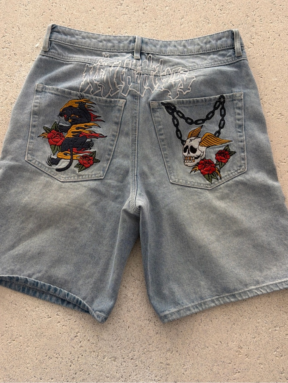 NINTH HALL Ambush Jeans Men W30 L22 Blue Skull Embroidered Baggy Wide Leg